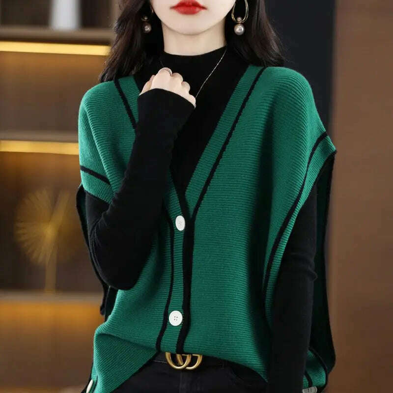 V-Neck Button-Down Sleeveless Cardigan – Cozy Knit Sweater for Autumn/Winter - D&M Boutique