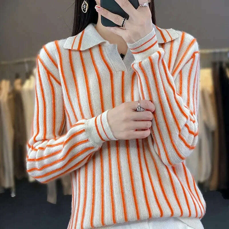 Merino Wool Sweater: Striped, Polo Neck, Autumn/Winter - D&M Boutique