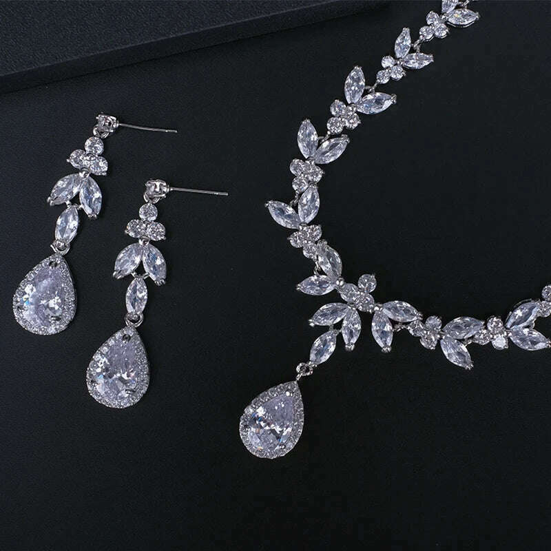 Ekopdee Luxury Brilliant Cubic Zirconia Necklace Set Earrings Rings Women CZ Light Drop Bridal Wedding Jewelry Sets 2022 New