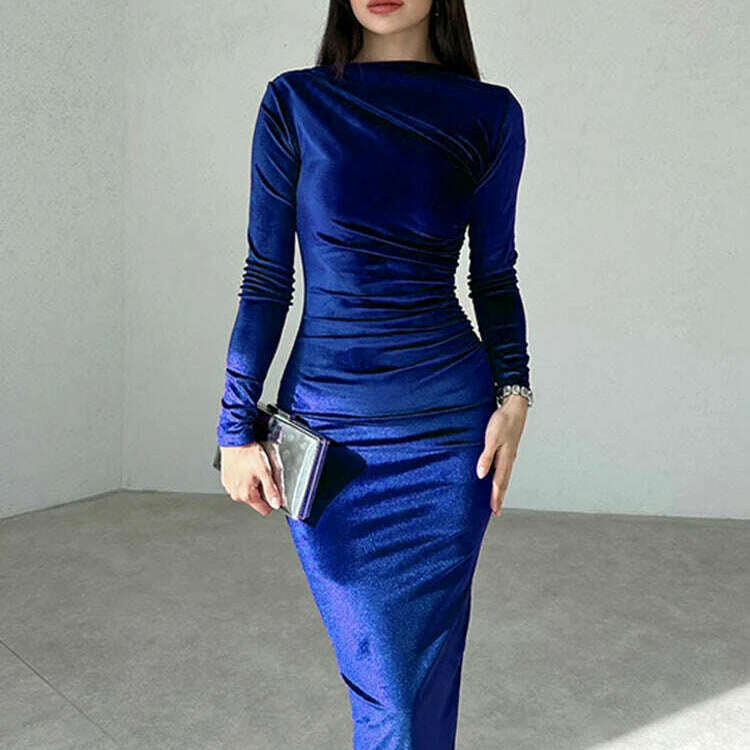 Dulzura 2024 Velvet Long Sleeve Midi Dress for Women