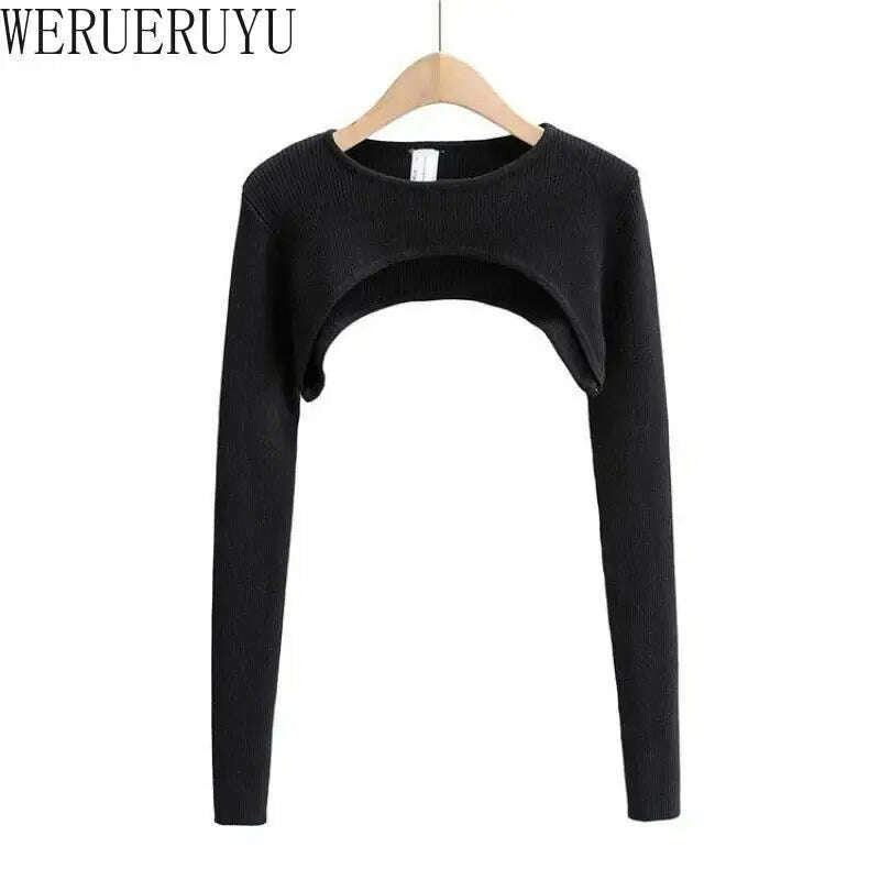 Long Sleeve Crop Top: Y2K Aesthetic, O-Neck, Knitted T-shirt