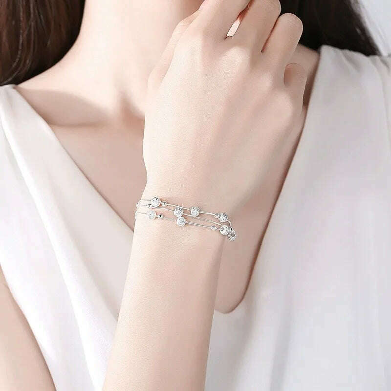 925 Sterling Silver Adjustable Bead Bracelet for Women