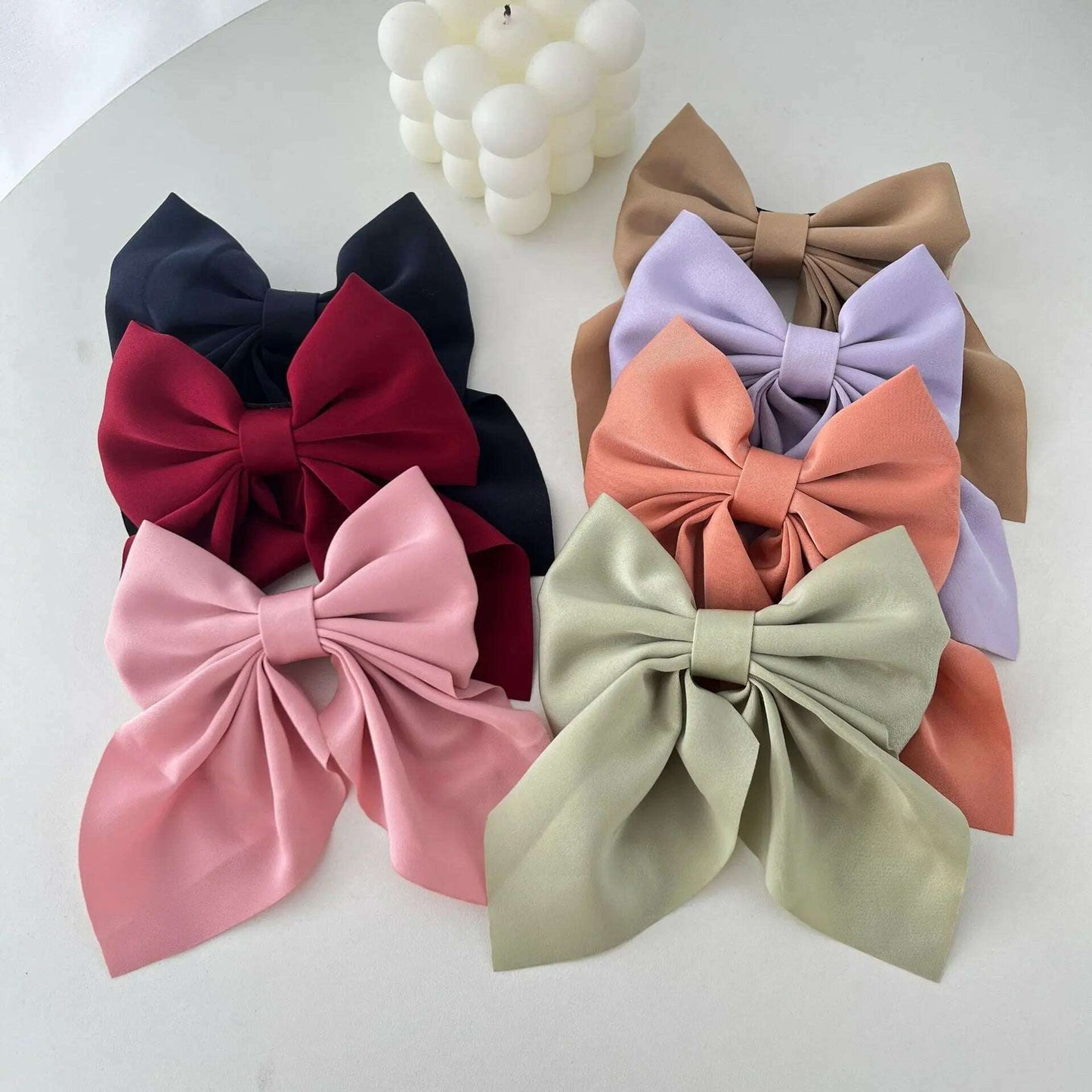 Solid Color Satin Bowknot Hair Clips