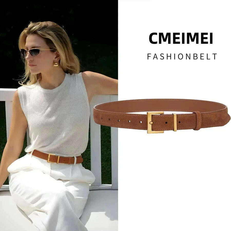 Casual Genuine Leather Belt with Gold Buckle