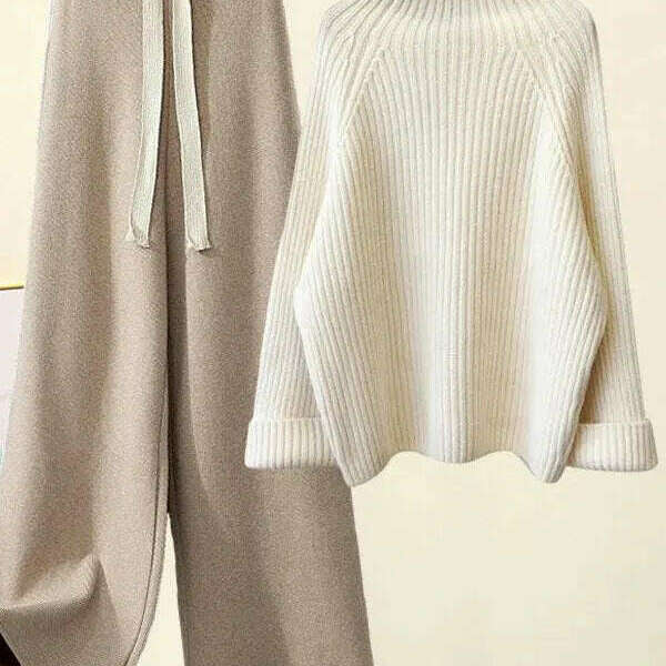 Winter Knitwear Set: Turtleneck Sweater & Wide-Leg Pants - D&M Boutique