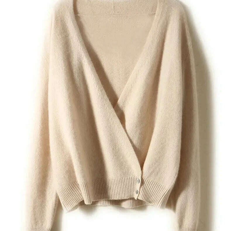 Japanese Kimono Cardigan Wool Sweater V-Neck Knitted Top - D&M Boutique