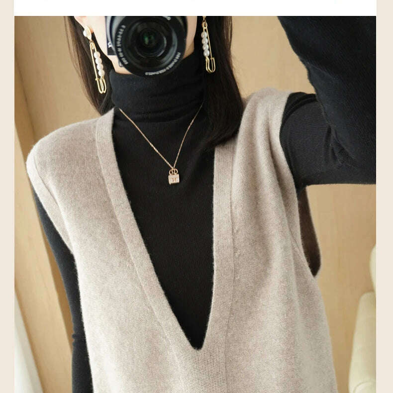 Autumn Knit V-Neck Vest – Loose, Solid, Stylish Layering - D&M Boutique