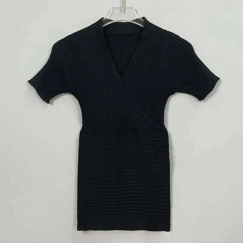 Deep V Knitted T-Shirt: Women's Summer Korean Fashion Tee - D&M Boutique