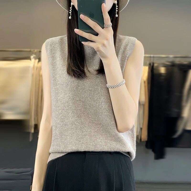 2024 Women's Cashmere Sleeveless Top – 100% Merino Wool, Office Chic - D&M Boutique