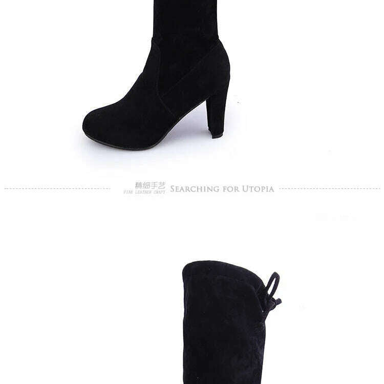 LINLING Faux Suede Over-the-Knee Lace-Up Boots