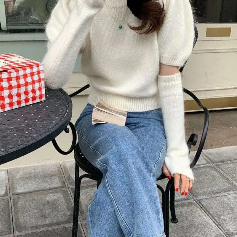 Neploe Korean Office Sweater: O-Neck, Short Sleeve, Solid Color Pullover - D&M Boutique