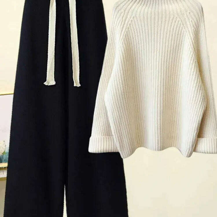 Winter Knitwear Set: Turtleneck Sweater & Wide-Leg Pants - D&M Boutique