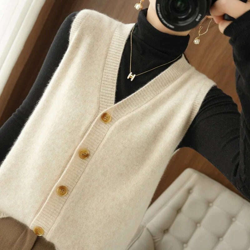 2024 Women's Cashmere Sleeveless Sweater Vest - D&M Boutique