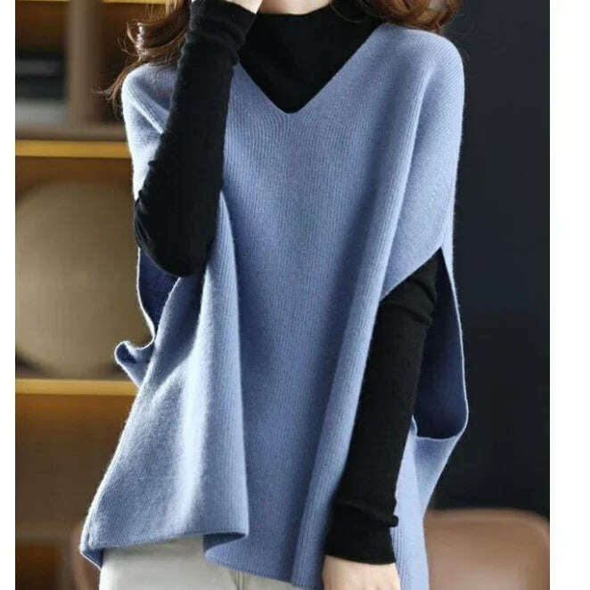 Imitation Cashmere Sweater Vest – V-Neck, Bat Sleeve, Loose Knit