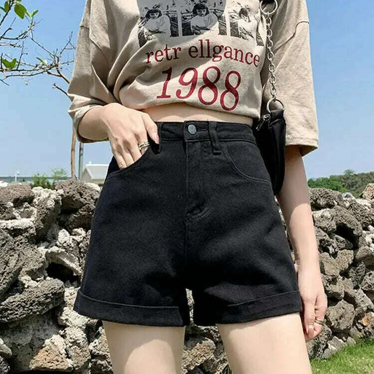 New Women's High Waist Button Denim Shorts – Loose Fit - D&M Boutique