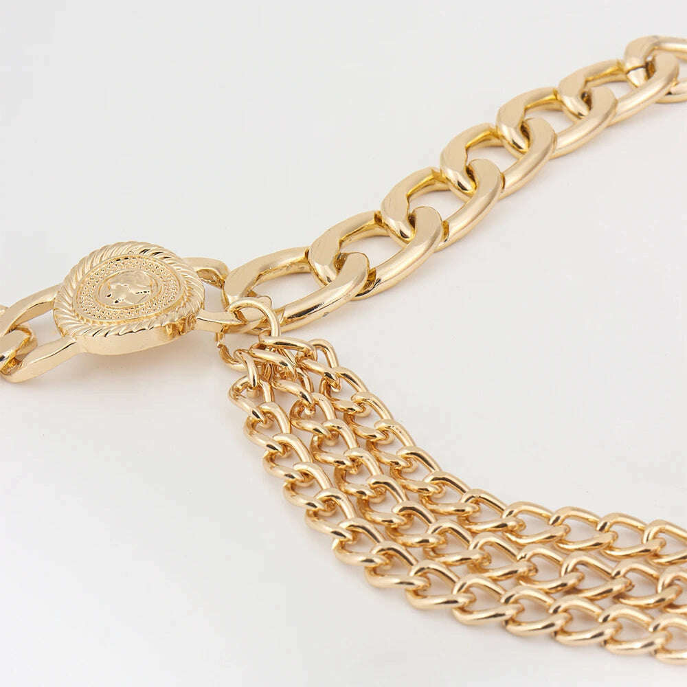 Metallic Punk Waist Chain with Fringe – Body Chain Belt