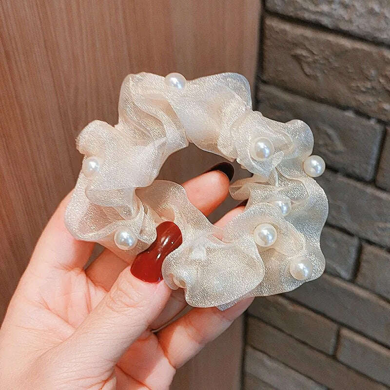 4pcs Trendy Korean Pearl Hair Scrunchies Set