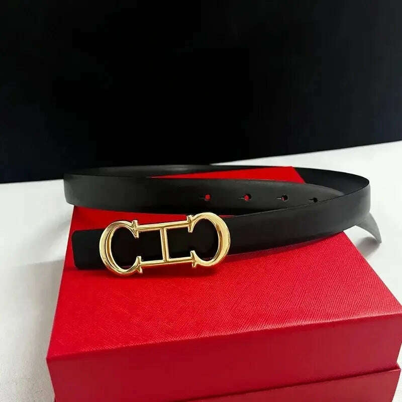Luxury 25mm Leather Belt for Women with Brand Buckle