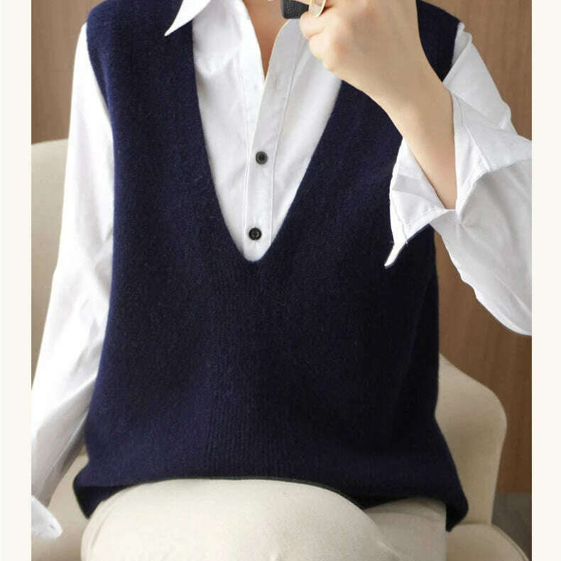 Autumn Knit V-Neck Vest – Loose, Solid, Stylish Layering - D&M Boutique
