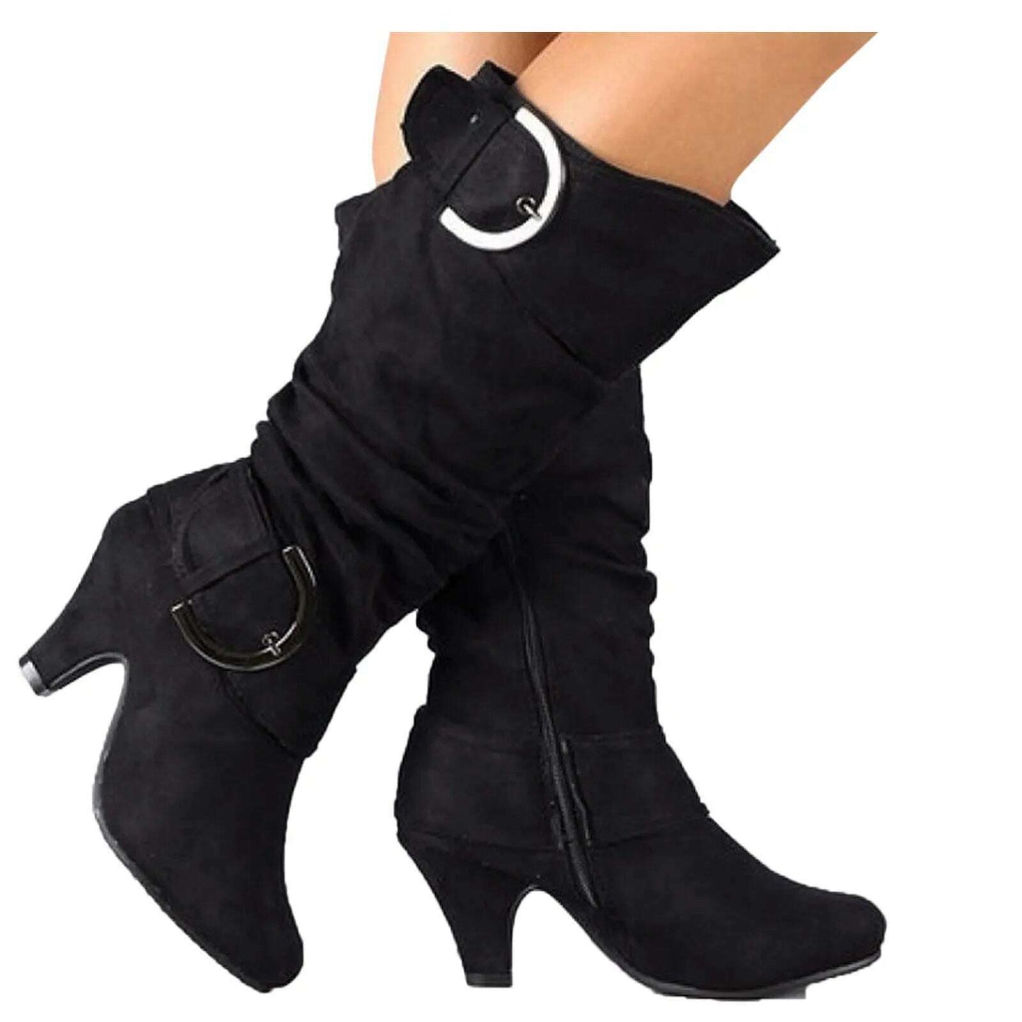 TULX Women's Retro High Heel Mid-Calf Boots