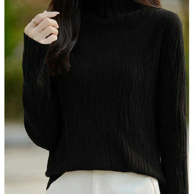 Turtleneck Sweater Women: Long Sleeve Striped Knit Pullover - D&M Boutique