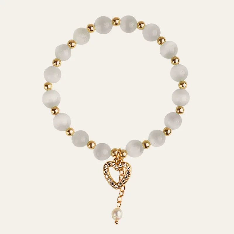 Kirykle Natural Crystal Bracelet for Women White Opal Stone Pearl Fashion Lucky Four-leaf Clover Women's Jewelry Bangles Gift