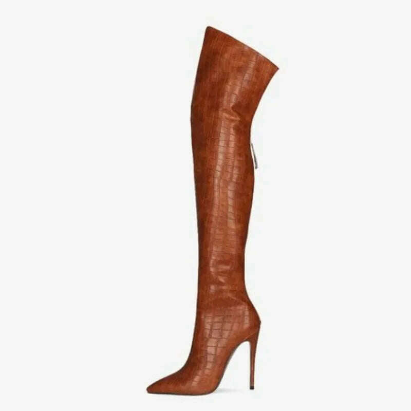 2024 High-heeled Pointed Knee High Boots with Zipper