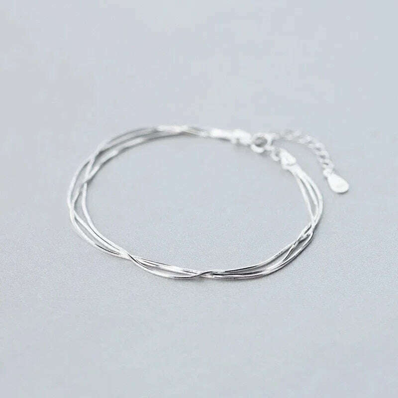 Simple Layered 925 Sterling Silver Bracelets for Women
