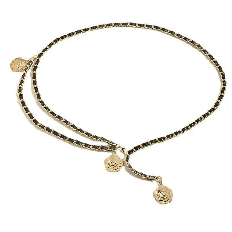 Fashion Metal Chain Belt for Women with Flower Pendant