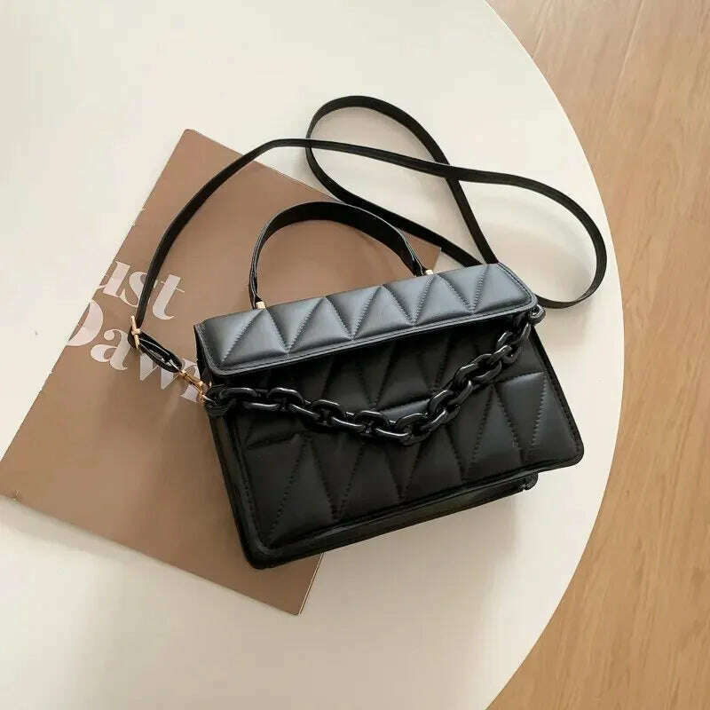 Plaid Square Crossbody Bag with Chain - Stylish & Compact