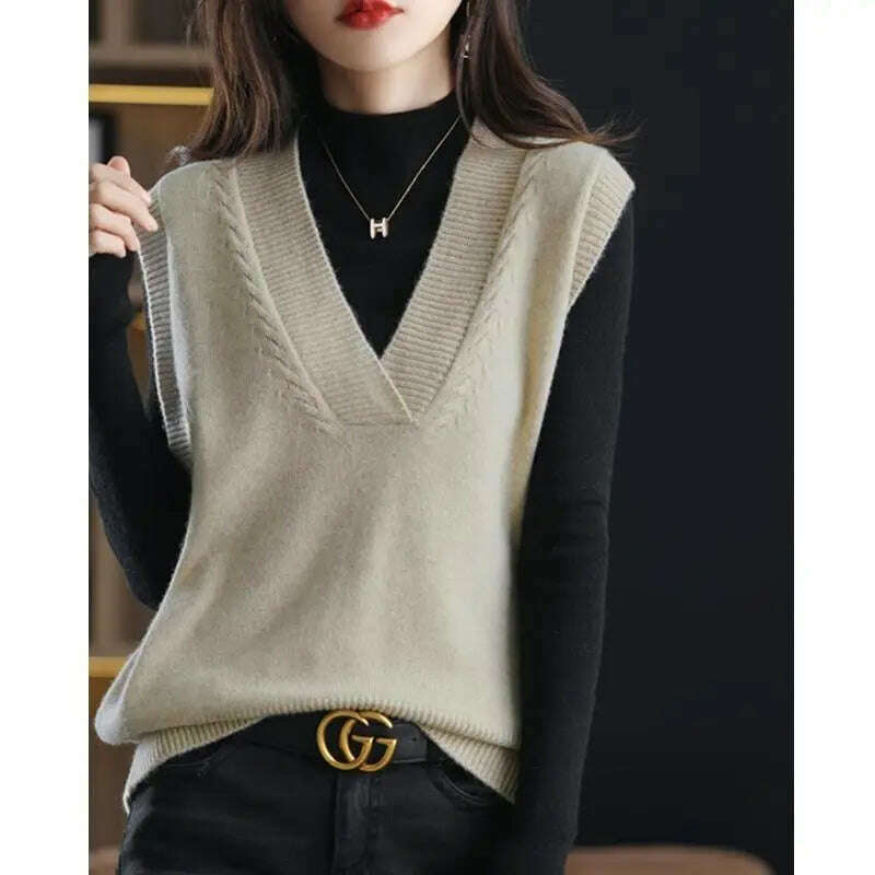Korean Solid V-Neck Sweater Vest – Loose, Vintage Pullover Style - D&M Boutique