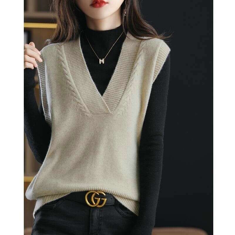 Korean Solid V-Neck Sweater Vest – Loose, Vintage Pullover Style - D&M Boutique