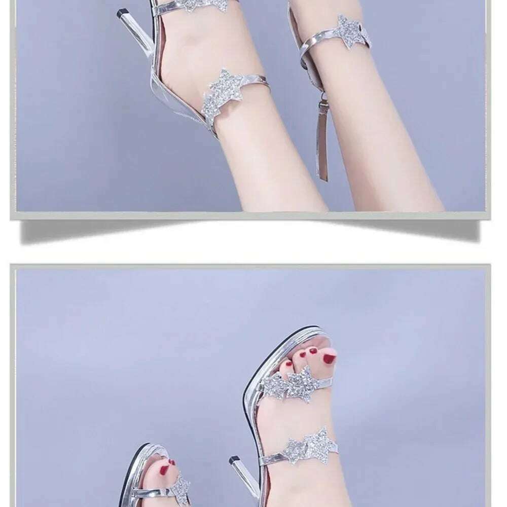 Elegant Glitter High Heel Sandals - Star & Heart Pattern