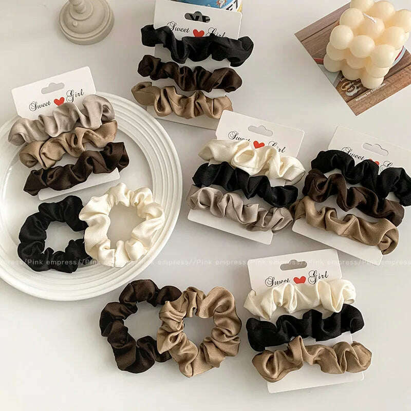 3/4/5 PCS Satin Pleated Scrunchies Elastic Hair Bands