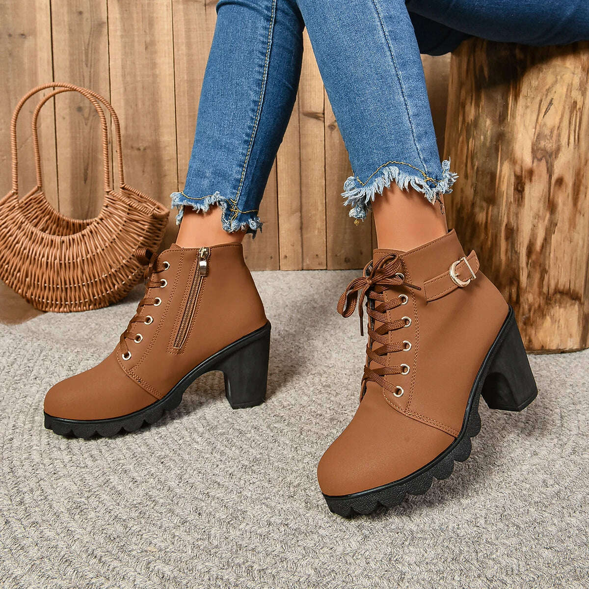 LINLING High Heel Ankle Boots