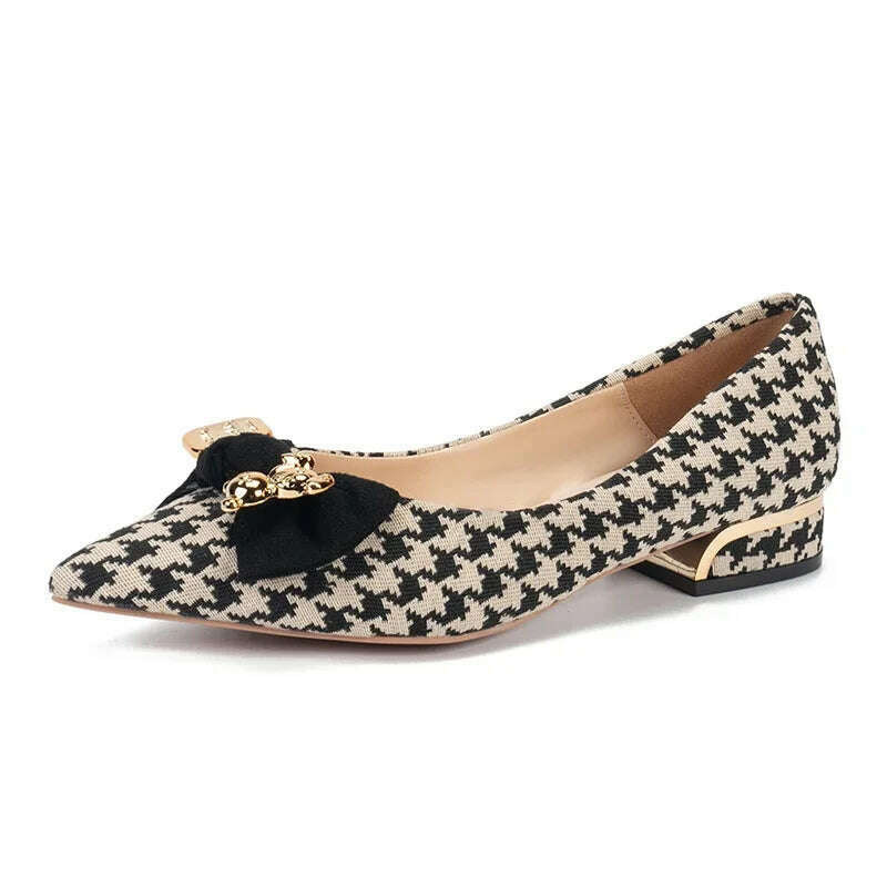 2024 Slip-On Flats - Pointed Toe, Houndstooth & Butterfly Knot