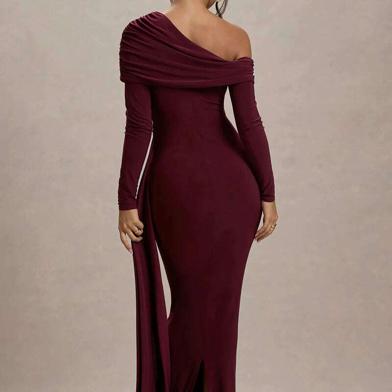 Mozision Skew Collar Long Sleeve Maxi Dress