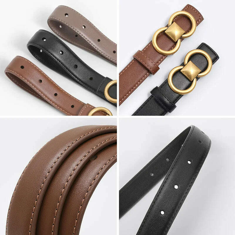 BEAUTODAY Cow Leather Belt with Symmetrical Buckle
