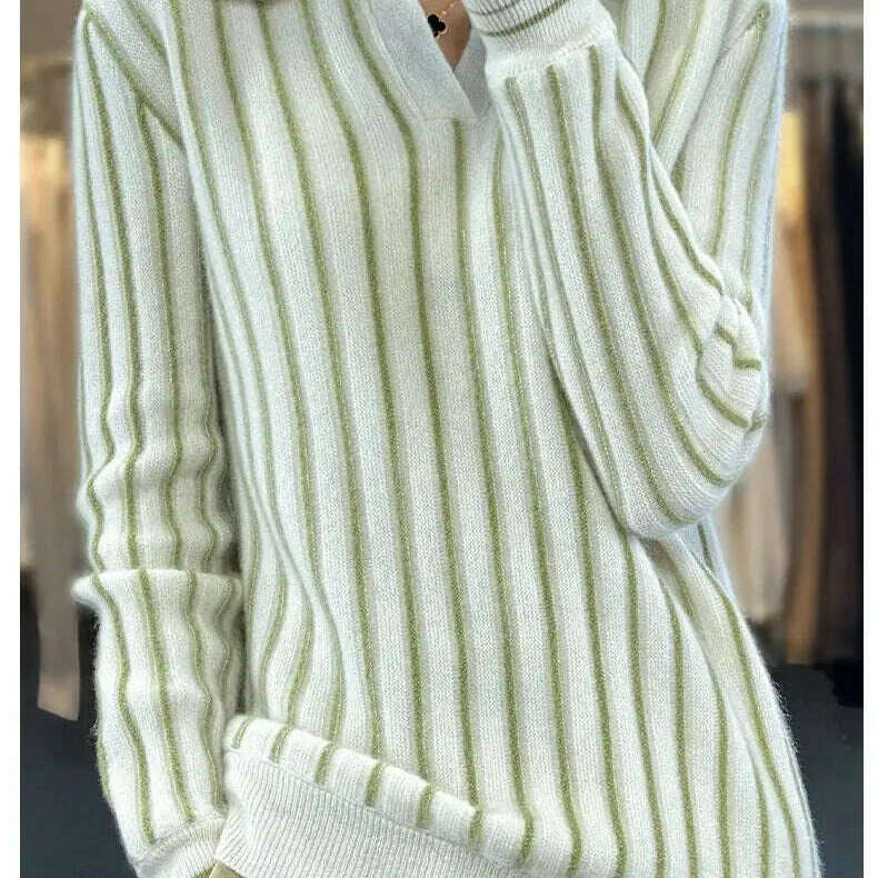 Merino Wool Sweater: Striped, Polo Neck, Autumn/Winter - D&M Boutique