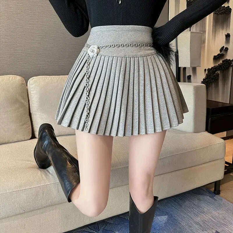 Korean Preppy Style Mini Skirt – High Waist, Pleated, Lace-up, Elegant - D&M Boutique
