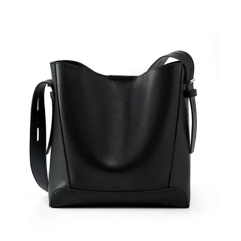Minimalist Brown Leather Bucket Bag - Sleek and Structured