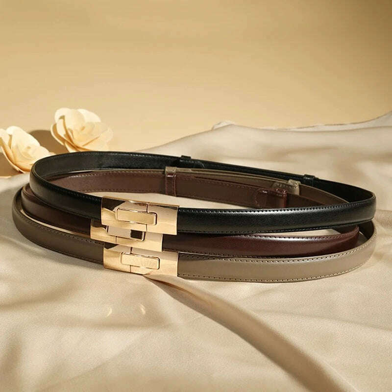 High-Quality Genuine Leather Women’s Belt with Golden Lock Buckle