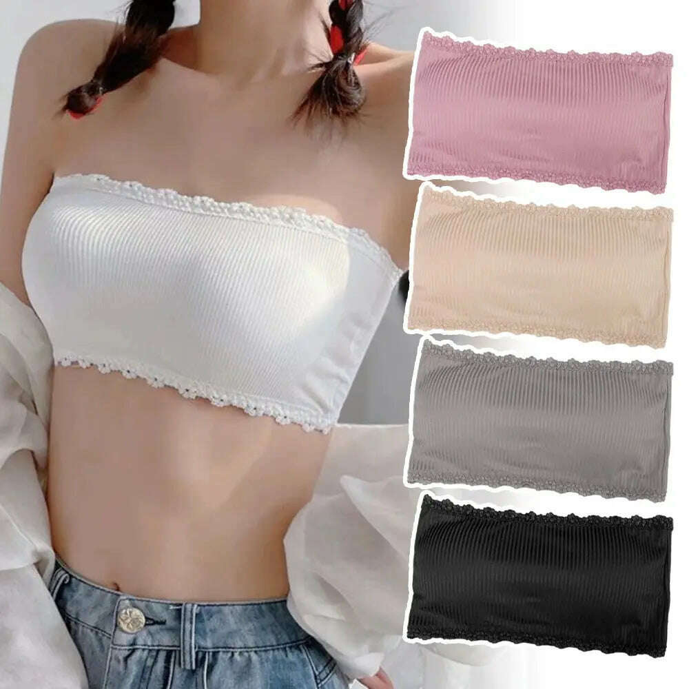 Lace Strapless Push-Up Bra: Seamless, Invisible Crop Top - D&M Boutique