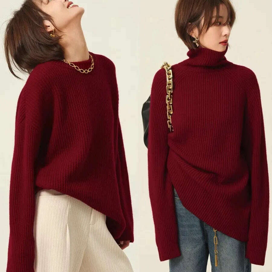 100% Cashmere Turtleneck Sweater – Loose Long Sleeve - D&M Boutique
