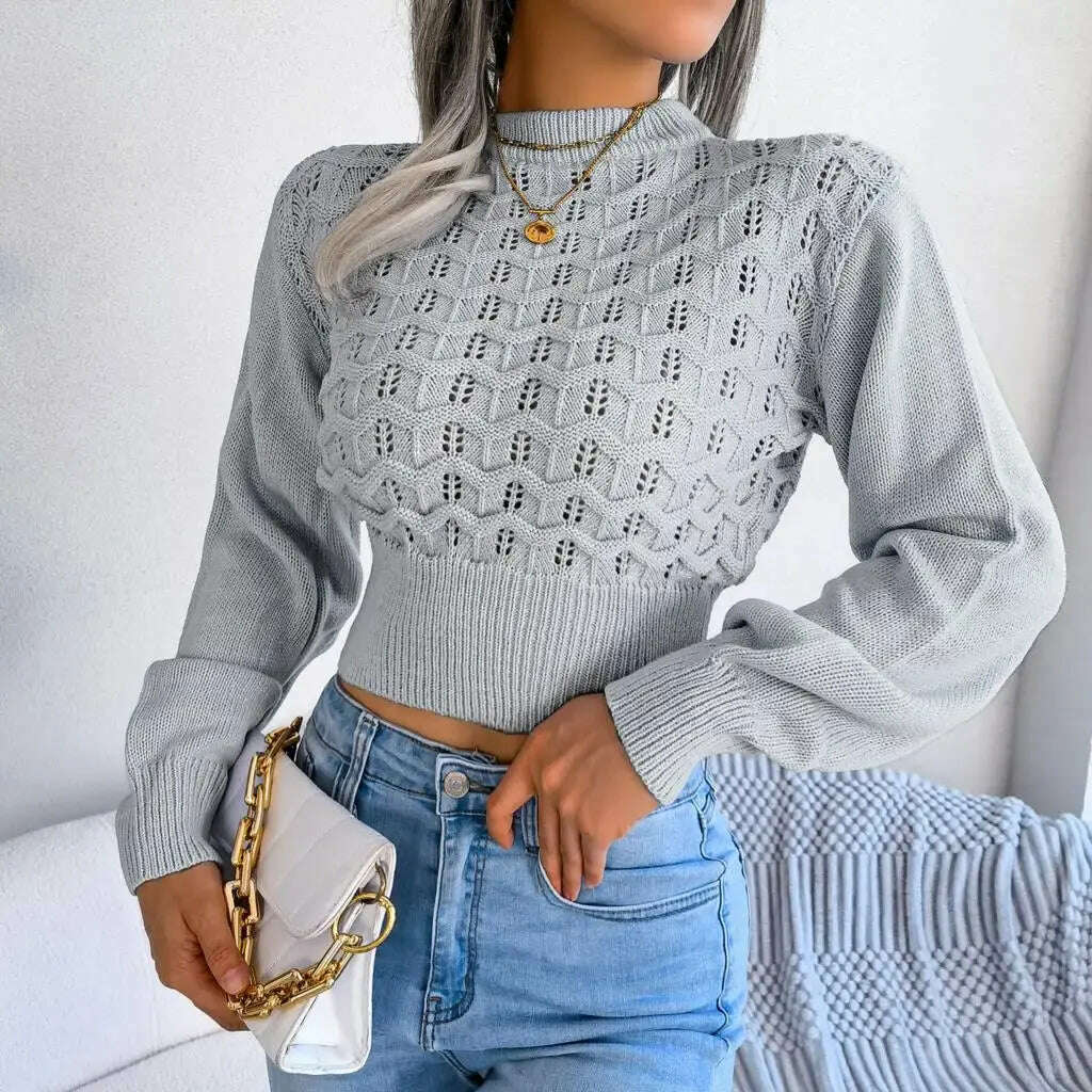 Autumn/Winter Sweater: Knitted, Hollow Crop Top - D&M Boutique