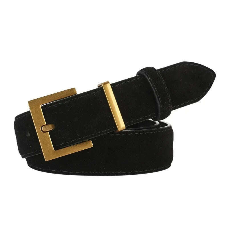 Casual Genuine Leather Belt with Gold Buckle