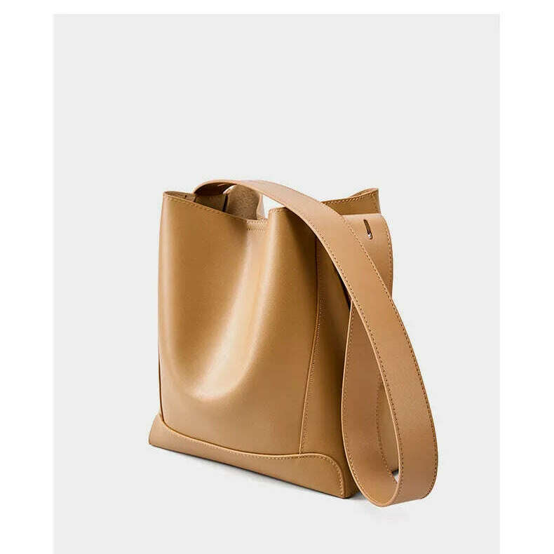 Minimalist Brown Leather Bucket Bag - Sleek and Structured