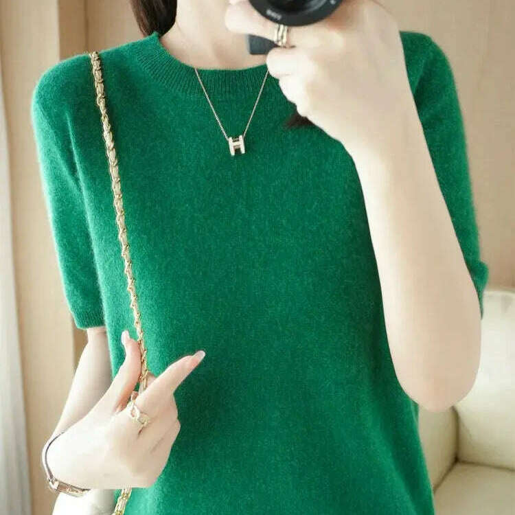 New Short-Sleeved Knit T-Shirt Women O-Neck Pullover Top - D&M Boutique