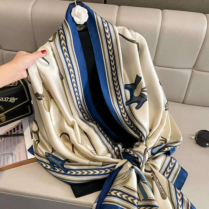 2023 Autumn Winter New Imitated Silk Scarf Women 180*90cm Outdoor Large Size Soft Silky Scarf Beach Long Luxury Scarf Lady Hijab