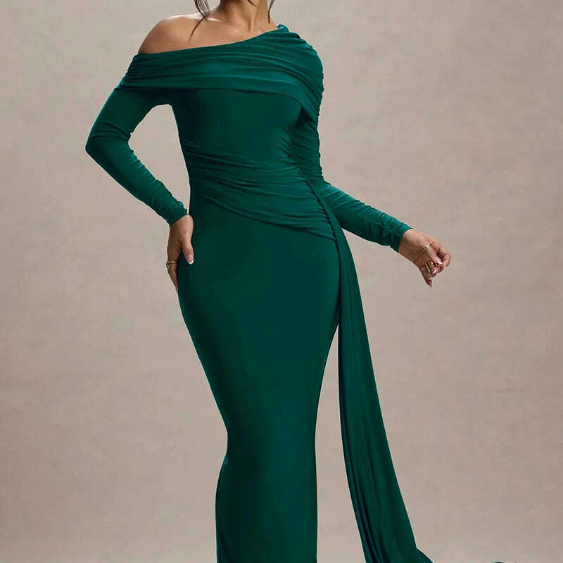 Mozision Skew Collar Long Sleeve Maxi Dress